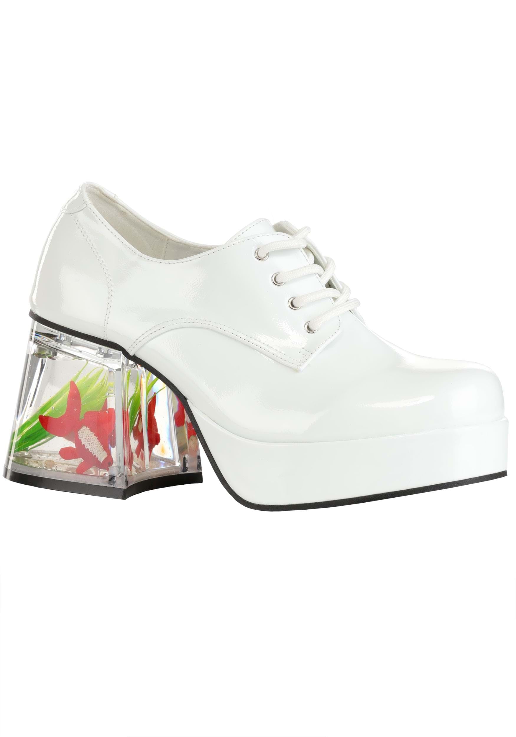 Adult Black or White Goldfish Platform Shoes | Costume Lace Up Footwear & Fishtank Heel | Retro Disco Party Shoes
