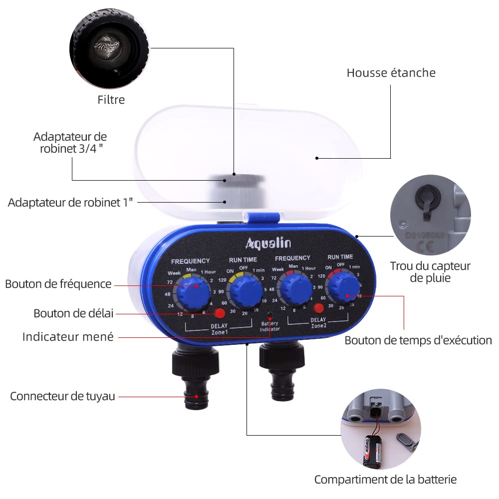 Timer con valvola a Sfera per Sistema di irrigazione Automatico ed elettronico e Due attacchi per Tubi di irrigazione,centralina irrigazione è possibile collegare il sensore pioggia