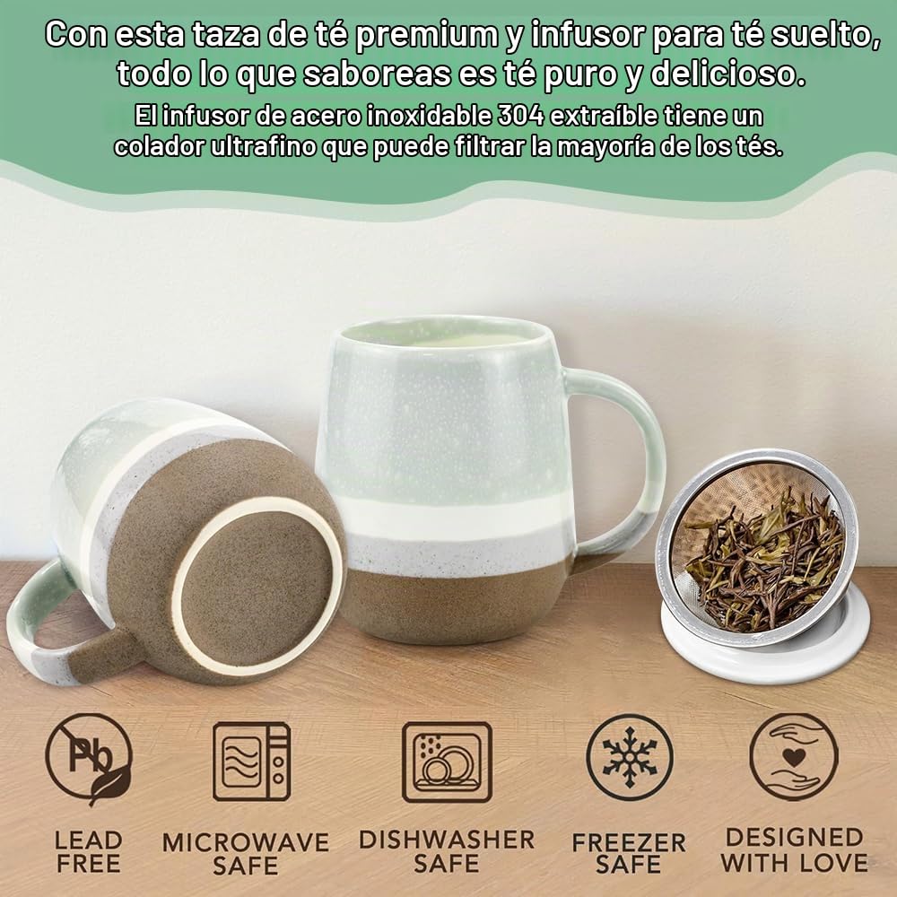 Taza de Cerámica con Tapa Tazas Para Infusiones con Filtro de Cerámica y Tapa 400ml Taza para Infusiones Microondas Taza Té Porcelana Taza de Té con Filtro Tazas Originales para Regalar | Taza con tapa para macerar, infusor de acero inoxidable para hojas