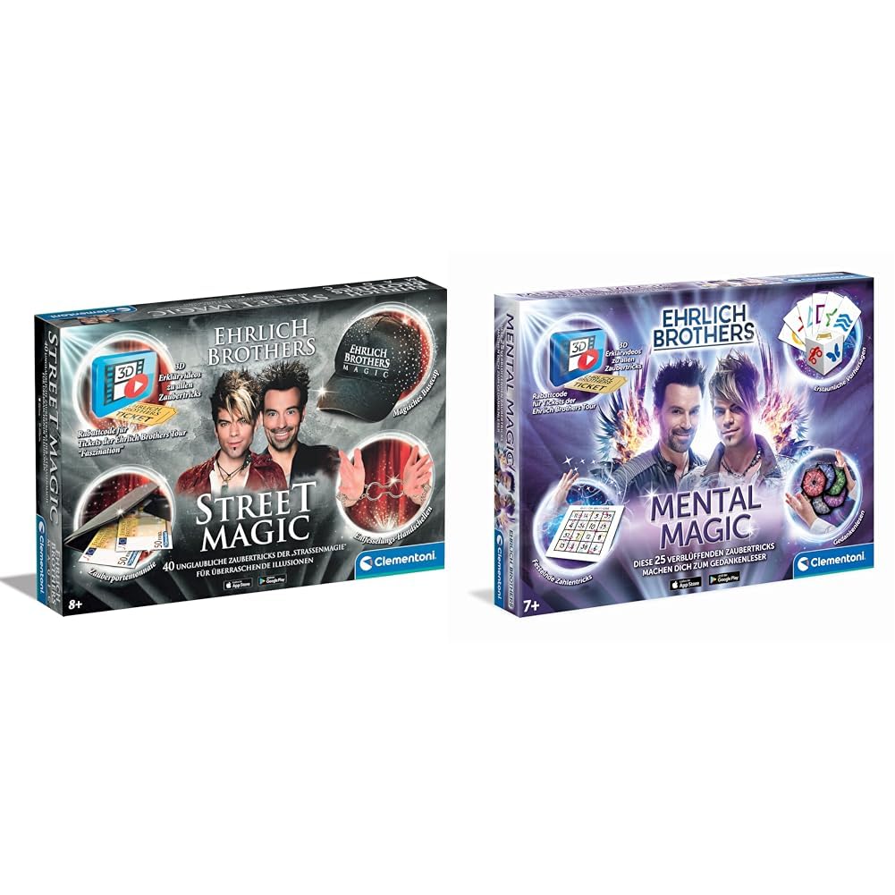 Clementoni 59299 Ehrlich Brothers Street Magic, Zauberkasten, magisches Equipment für 40 verblüffende Zaubertricks & 59182 Ehrlich Brothers Mental Magic, Zauberkasten