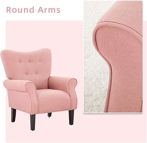 Miniatura 53 de YOLENY Silla con respaldo de ala de mediados de siglo, moderna silla de respaldo alto de tela tapizada con patas de madera, sofá individual tapizado