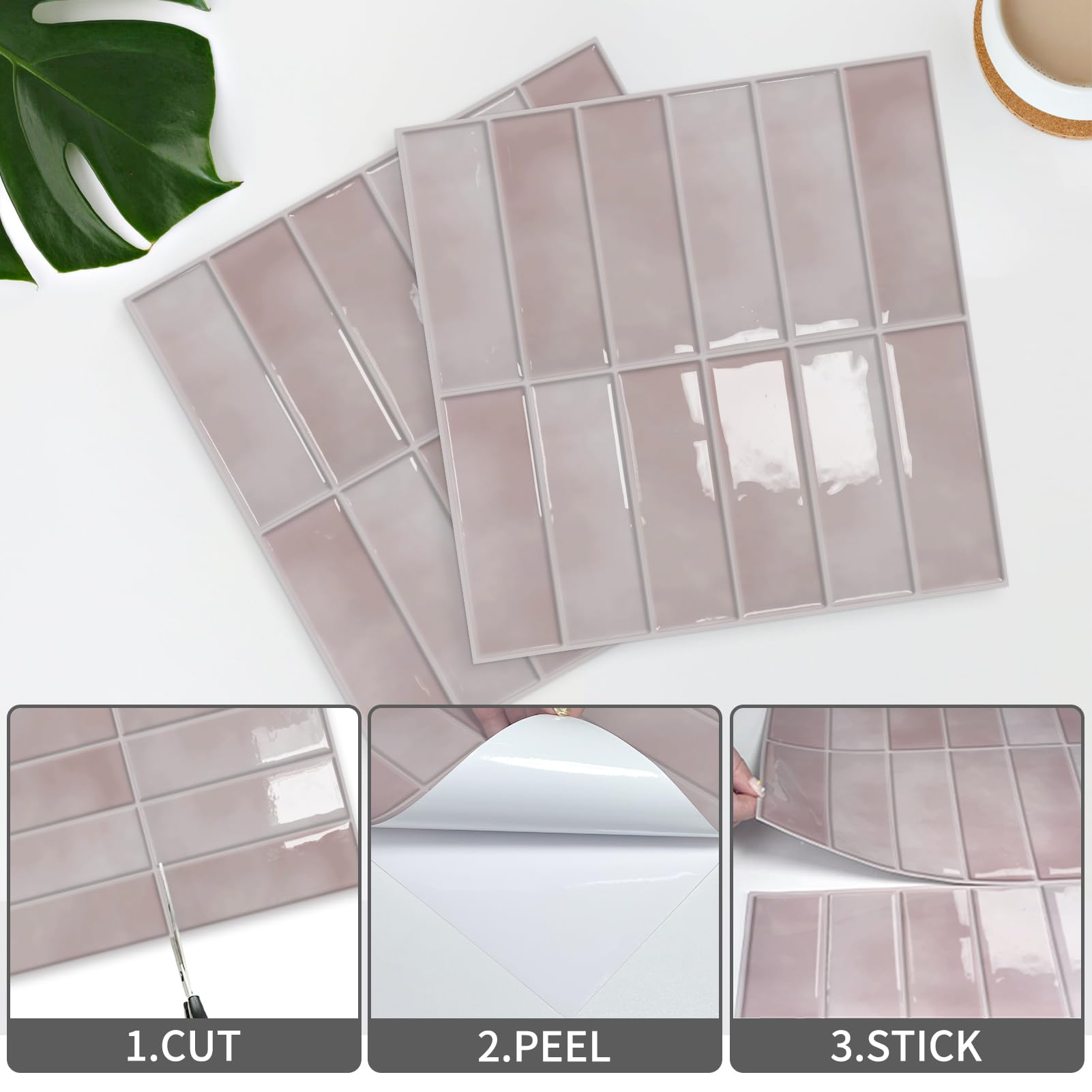 10 stuks metro tegels, 3D-zelfklevende tegelstickers, zwarte plaktegels, tegelfolie, onderweg, tegeldecoratie voor keuken en badkamer (30,5 x 30,5 cm