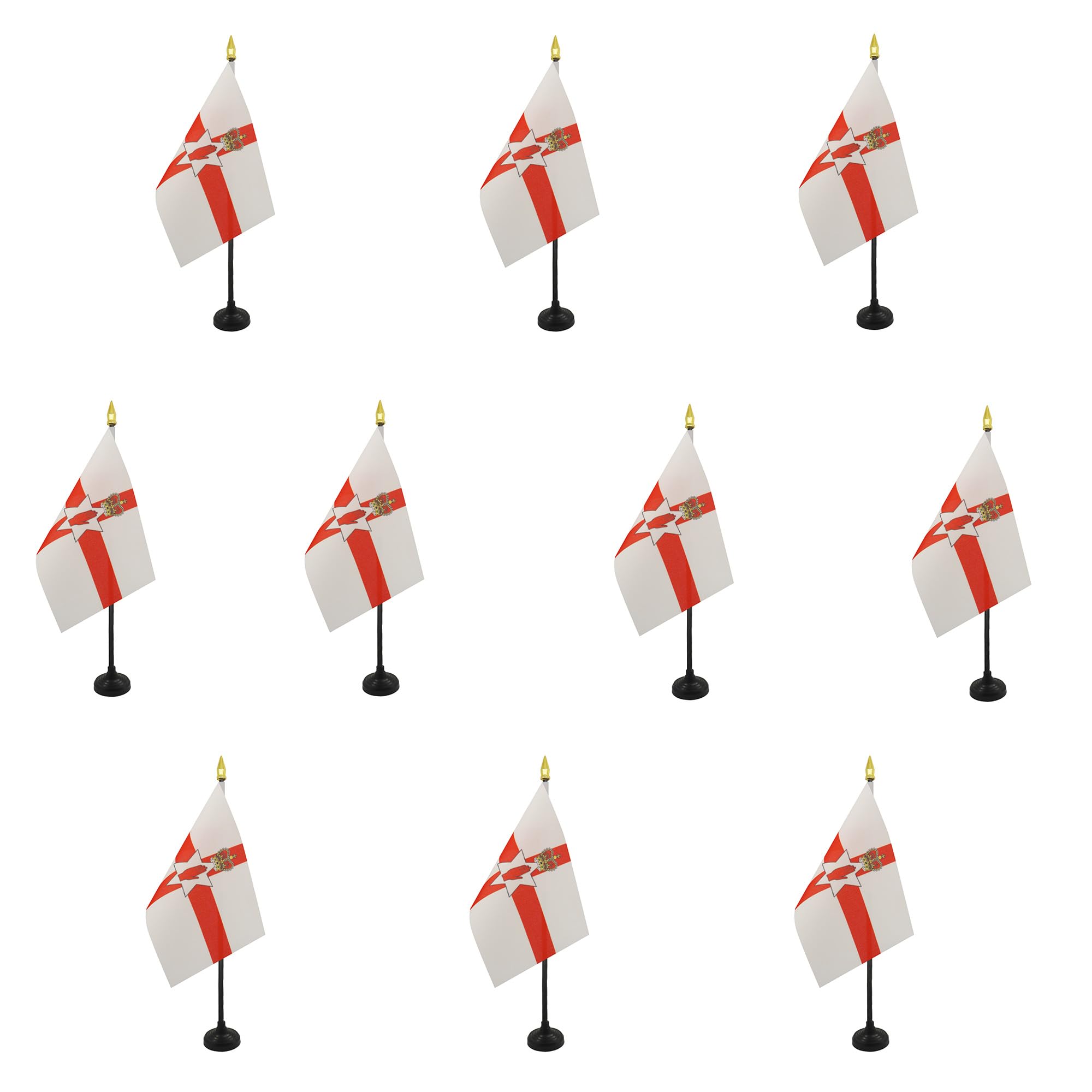 AZ FLAG - Set of 10 Northern Ireland Table Flag 4'' x 6'' - 10 Small Irish Mini Desk Flags 100% Polyester 15 x 10 cm - Office Flag with 10'' Pole - Golden Spear
