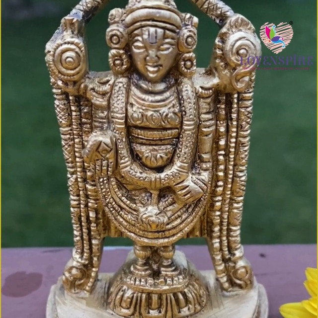 Estatua pequeña de Balaji y Venkateswara en latón dorado miniatura 7