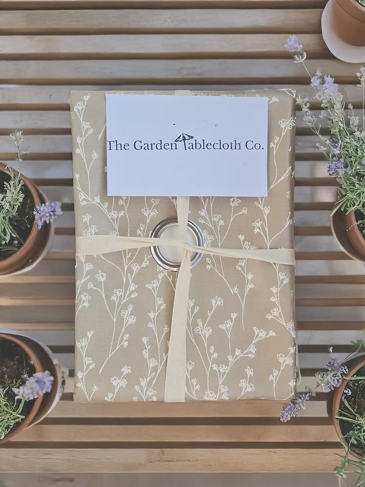 The Garden Tablecloth Co. Hedgerow Haze Outdoor Tablecloth with Parasol Hole Waterproof PVC Wipeable Garden Table Cover – Soft Wildflower Design (Rectangular - 300cm by 140cm)