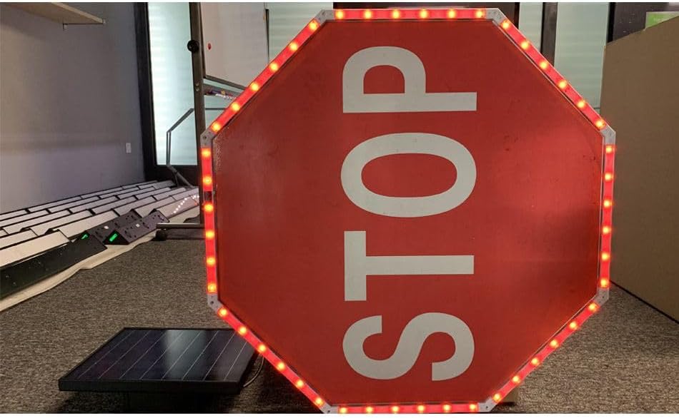 Miniatura 4 de Señal LED de 24 x 24 pulgadas con energía solar, señal de parada octágona, marco de metal resistente al óxido, iluminación de paisaje impermeable,