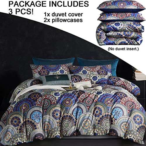 Morromorn Boho Bedding Duvet Cover King Size 3 Pcs Comforter Set Aesthetic Vintage Hippie Retro Rustic Soft Lightweight Navy (Mandala, King/Cal King) #TOP1