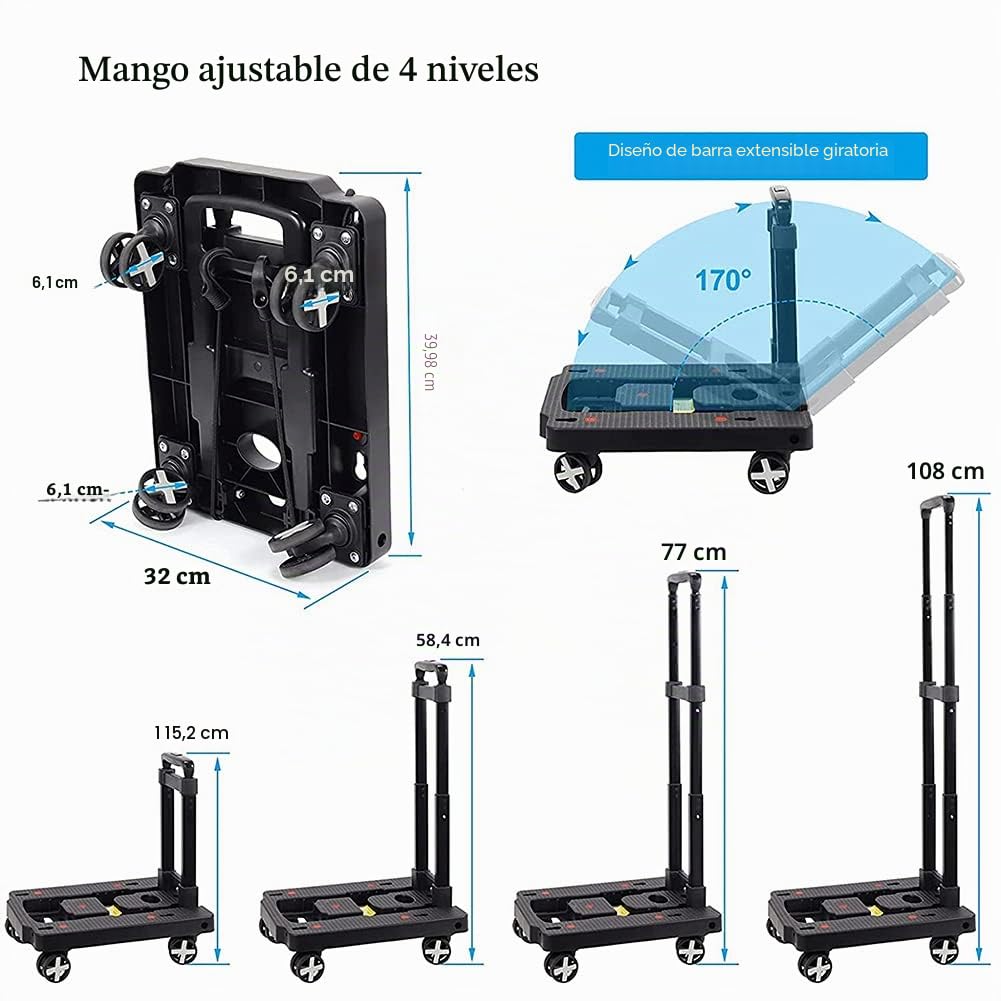 Carro de Mano Plegable, Carro de Transporte MAXBROTHERS con Capacidad de Carga de 50 kg / 110 LB, Carro Plegable con asa Extensible para Equipaje, Compras, Viajes, mudanzas y Oficina (4)