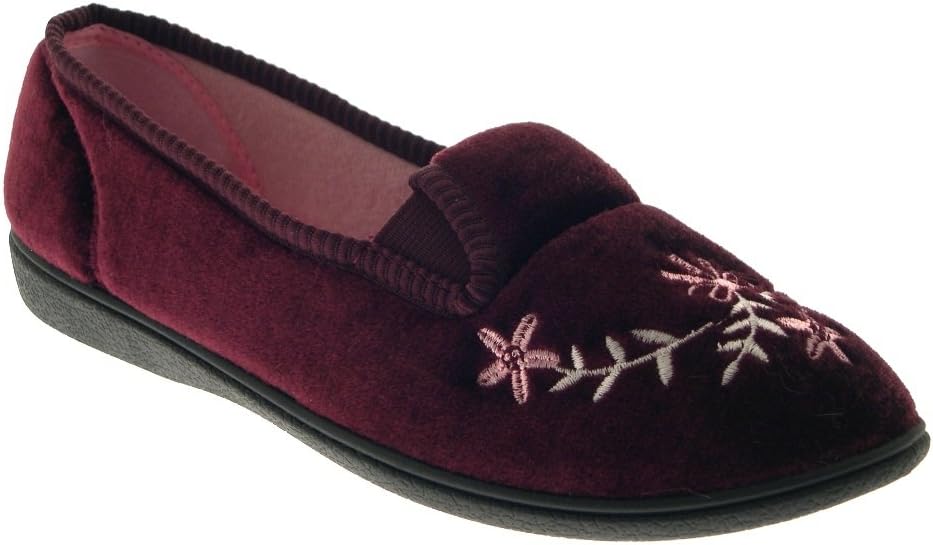 WOMENS LUXURY COMFORT SLIPPERS WIDE FIT Hook And Loop OR GUSSET VELVET ROSE MULES LADIES SHOES SIZE 3-8