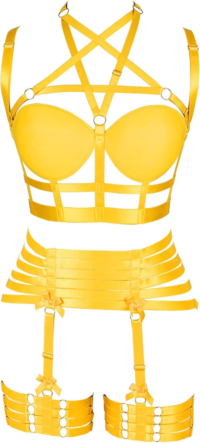 BANSSGOTH Strappy Body Harness Lingerie - Hollow Out Cage Bra Belt, Adjustable Plus Size