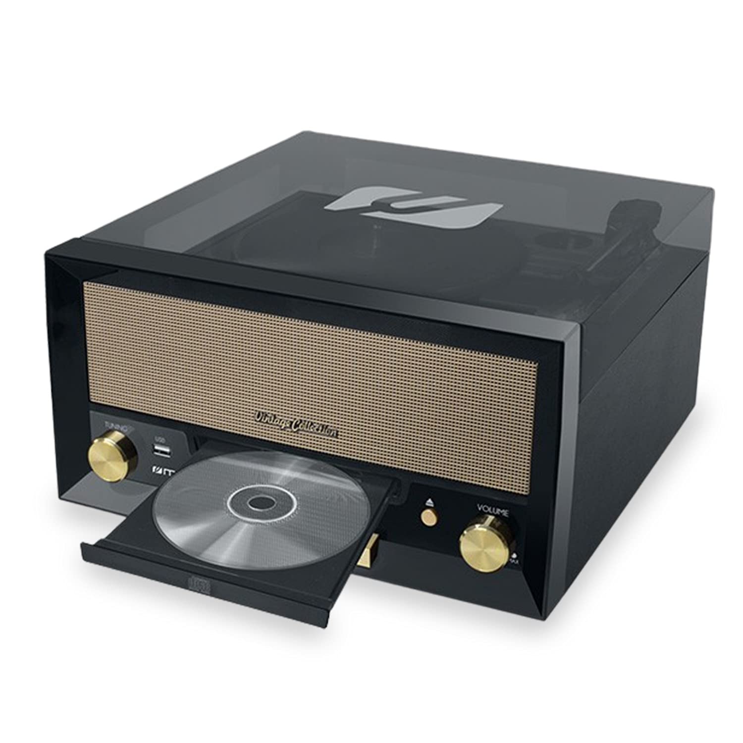 gef-roy Système Chaîne HiFi - Muse MT-110B - CD 20W avec Platine Vinyle - CD/FM/USB/AUX - 33/45/78 Tours - Lumière OVNI