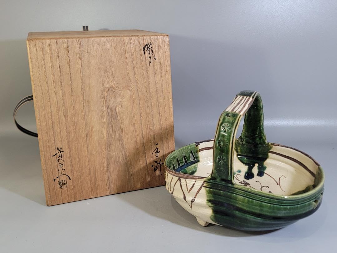 茶道具 織部 手鉢 共箱 美品 DT458 茶道具 織部 手鉢 共箱 美 DT458