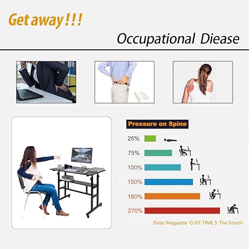 Miniatura 8 de AIZ Escritorio de pie móvil ajustable de doble capa para computadora, 39.4 x 23.6 pulgadas, rústico