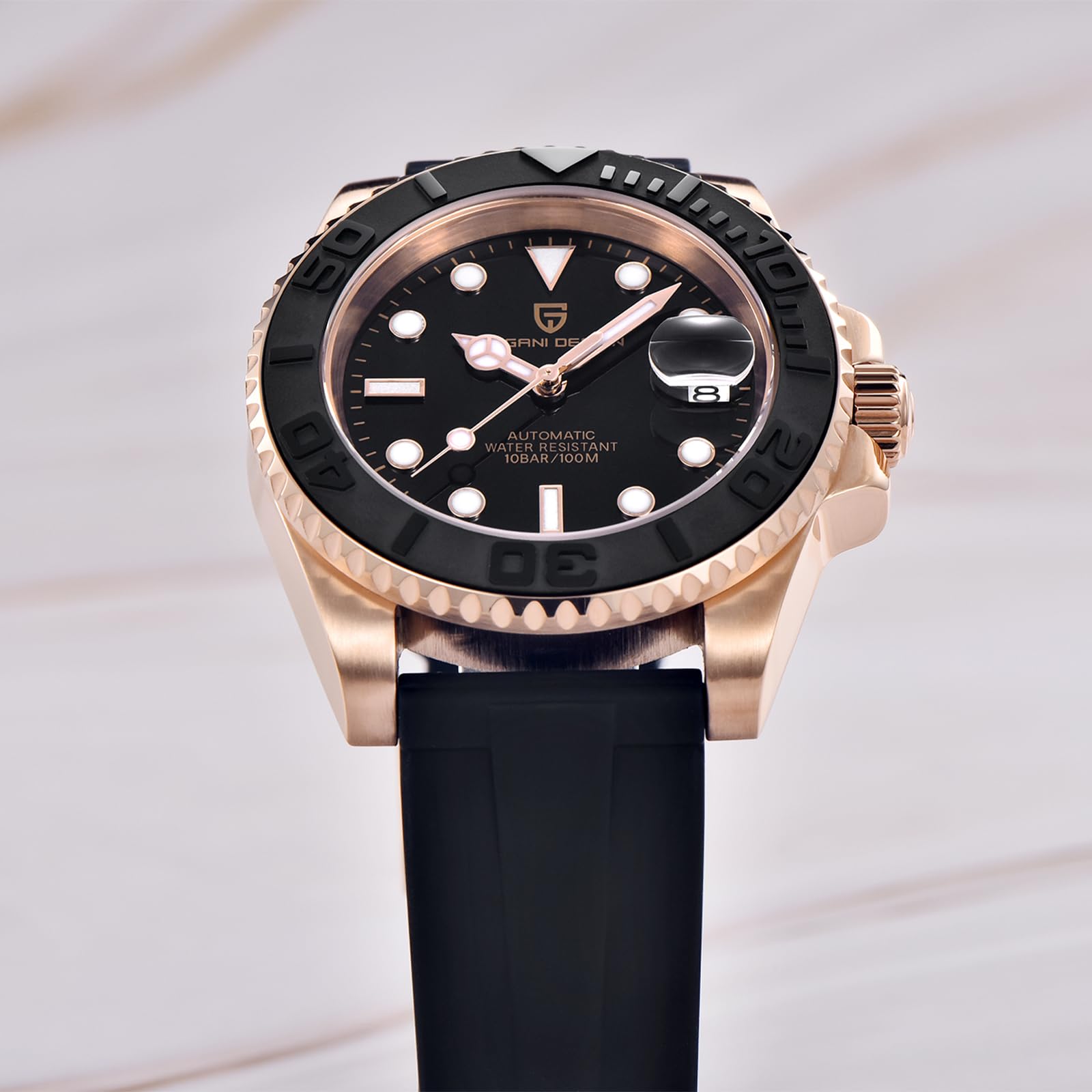 SUZAKU Orologio da uomo automatico Orologio meccanico in acciaio inox vetro zaffiro lunetta girevole 100 m impermeabile luminoso uomo business orologio automatico