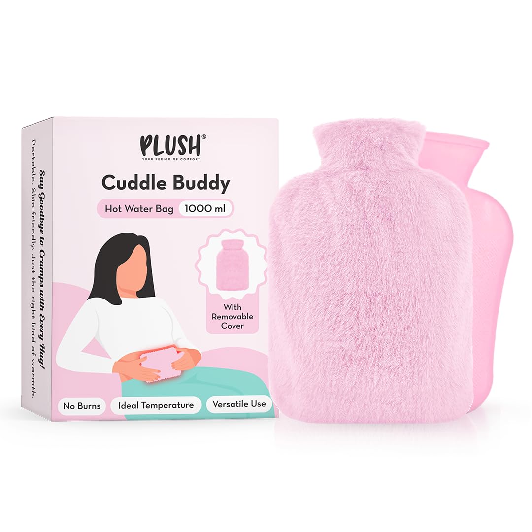 Plush Cuddle Buddy Hot Water Bag for Period Cramps & Muscle Pain With Soft Fur Cover | Natural Heat Therapy for Muscle Relaxation & Pain Relief | 1000 ml | Removable & Washable Fur Cover