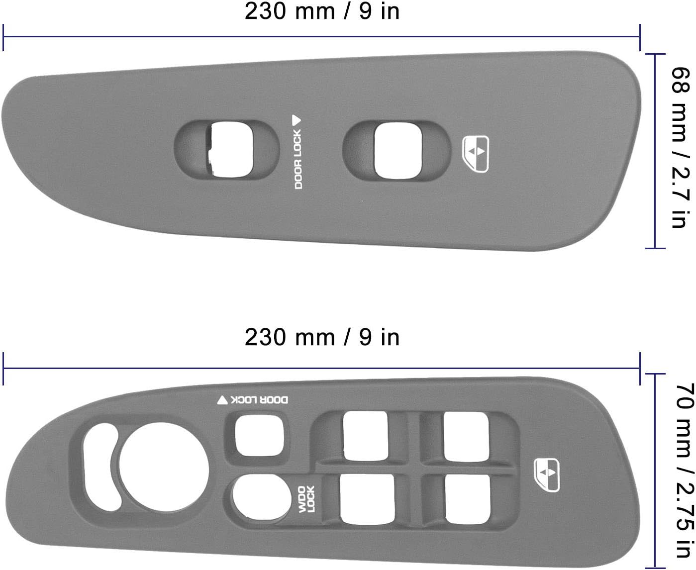 2Pcs New Window Switch Bezel,Driver & Passenger Side, Gray Switch Panel Set for 2002-2010 Dodge Ram 1500 2500 3500