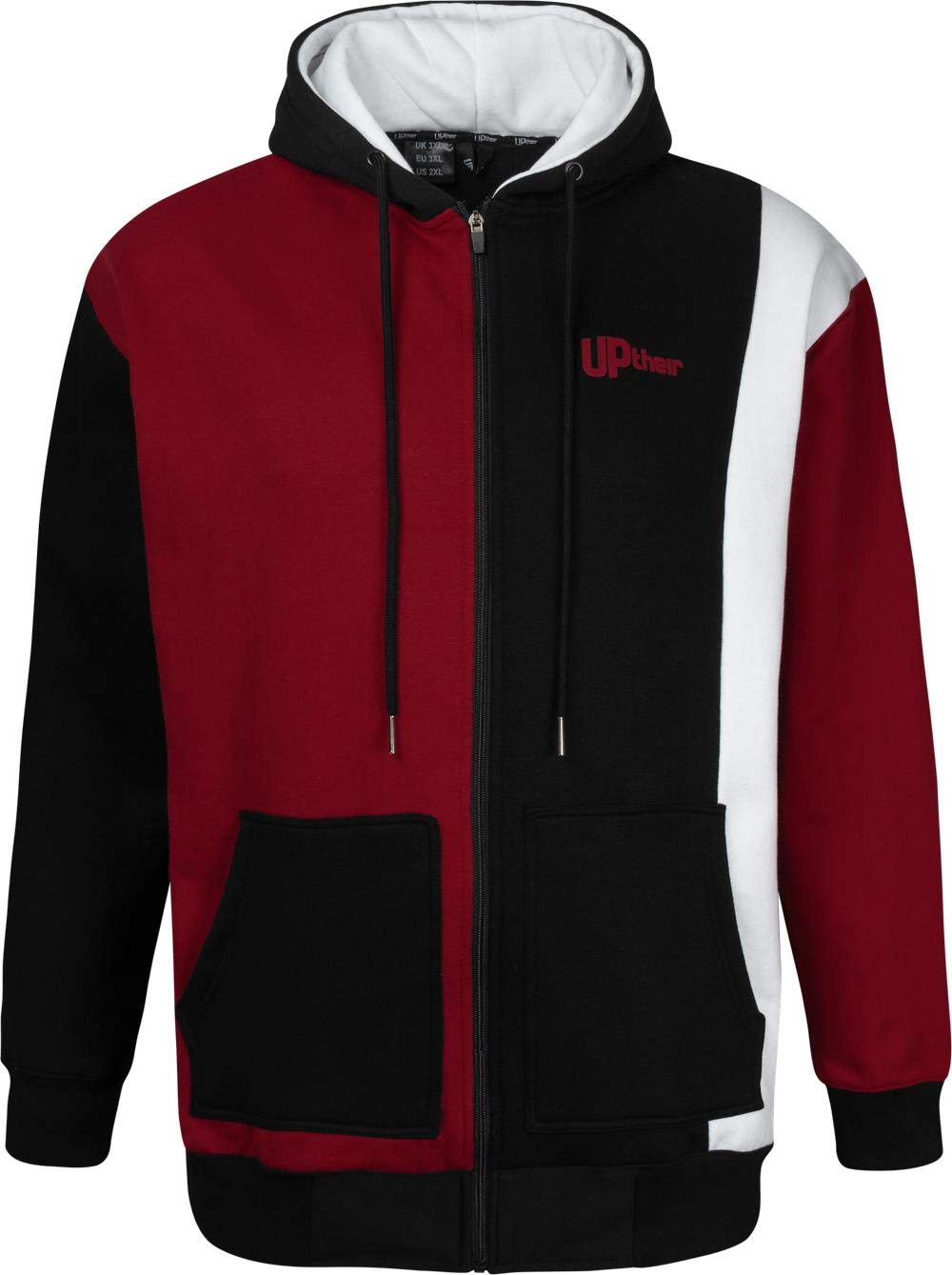 Uptheir Men's Earth Cut & Sew Full Zip Panel Hoody - Burgundy Black (UK, Alpha, S, Regular, Regular)