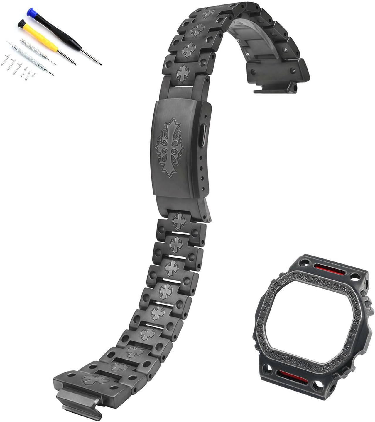 Compatible with Casio G-SHOCK DW-5600/GW-M5610/GW-B5600/G-5600/GB-5600 Square Modified Chrome Hearts Stainless Steel Strap and Case