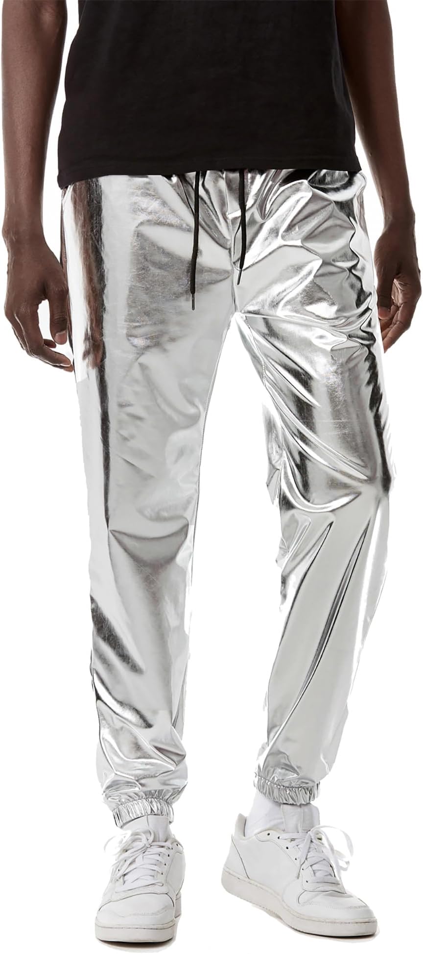 Mens Metallic Shiny Sweatpants Disco Party Elastic Trousers