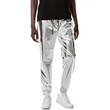 ZEROYAA Mens Metallic Shiny Sweatpants Disco Party Elastic Trousers