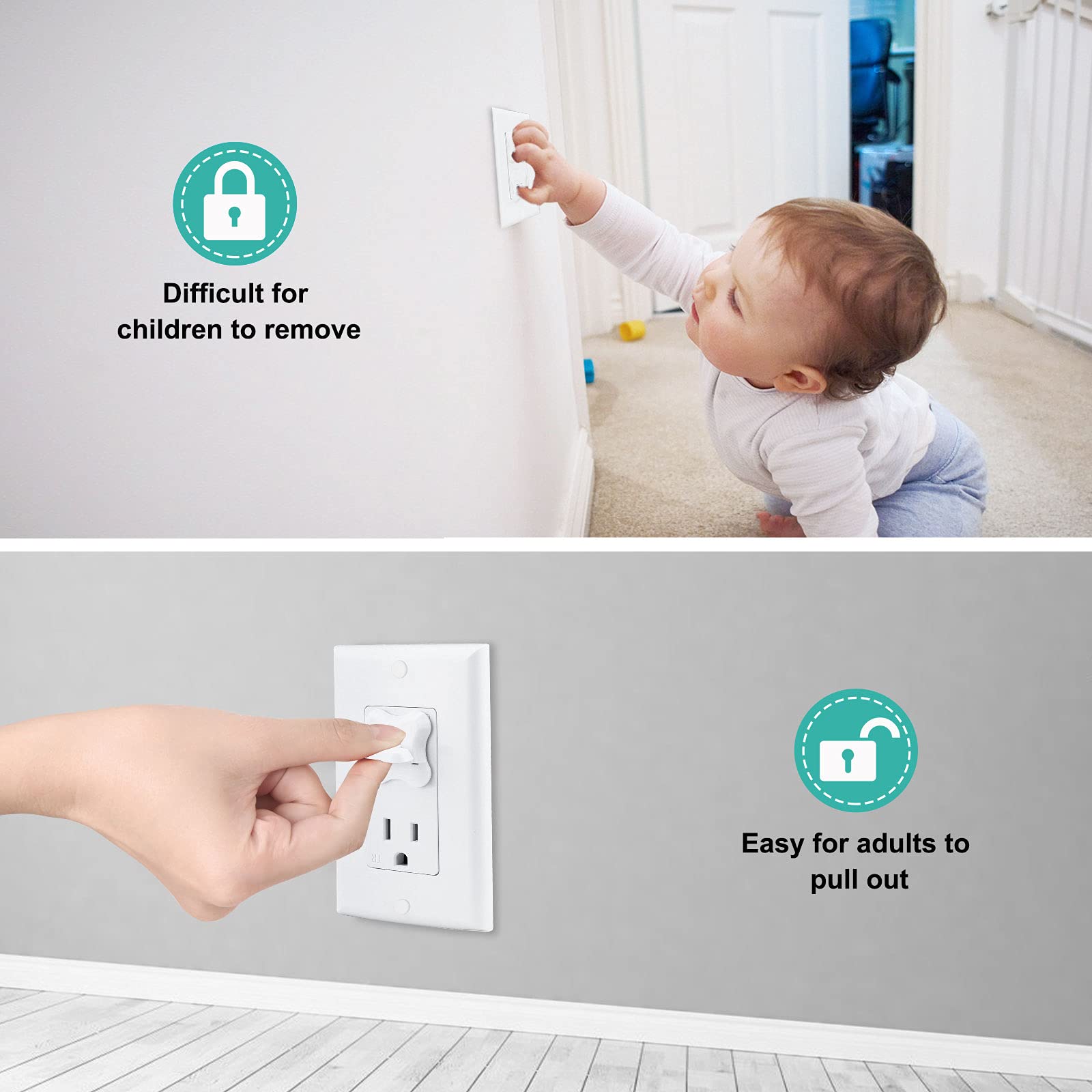 Steckdosenabdeckungen Babepai 38 Stück, weiß, babysicher, elektrischer Schutz, Sicherheit, verbesserte Babysicherheitssteckerabdeckungen