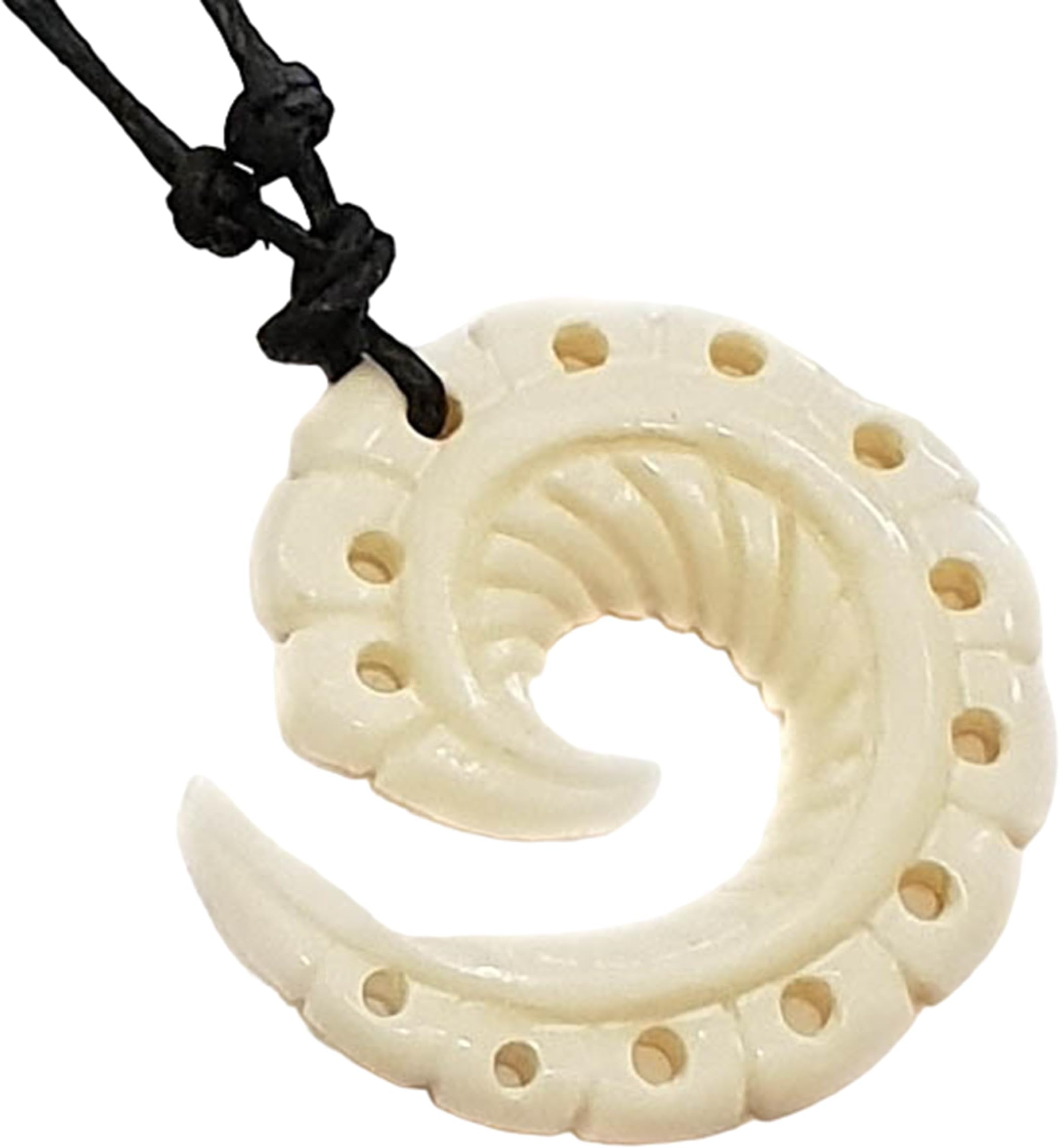 Bone Necklace, Hand Carved Maori Open Koru Peace Pendant Cord Necklace Handmade Women Men Bone Jewelry FA323
