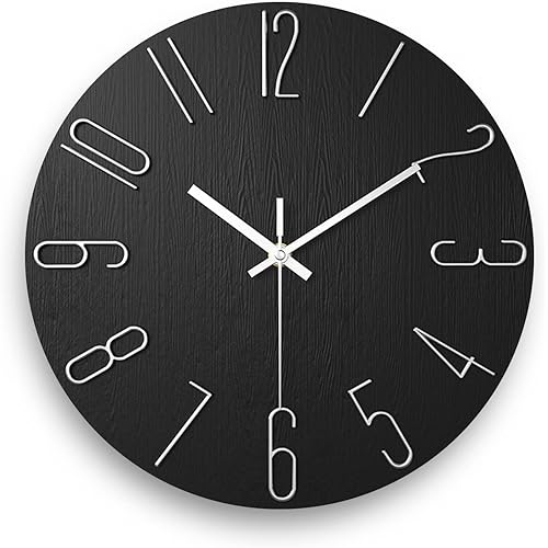 12 Inch Wall Clock Silent Non Ticking, Preciser Modern Style Decor Clock for Home, Office, School, Kitchen, Bedroom, Living Room (Black)
