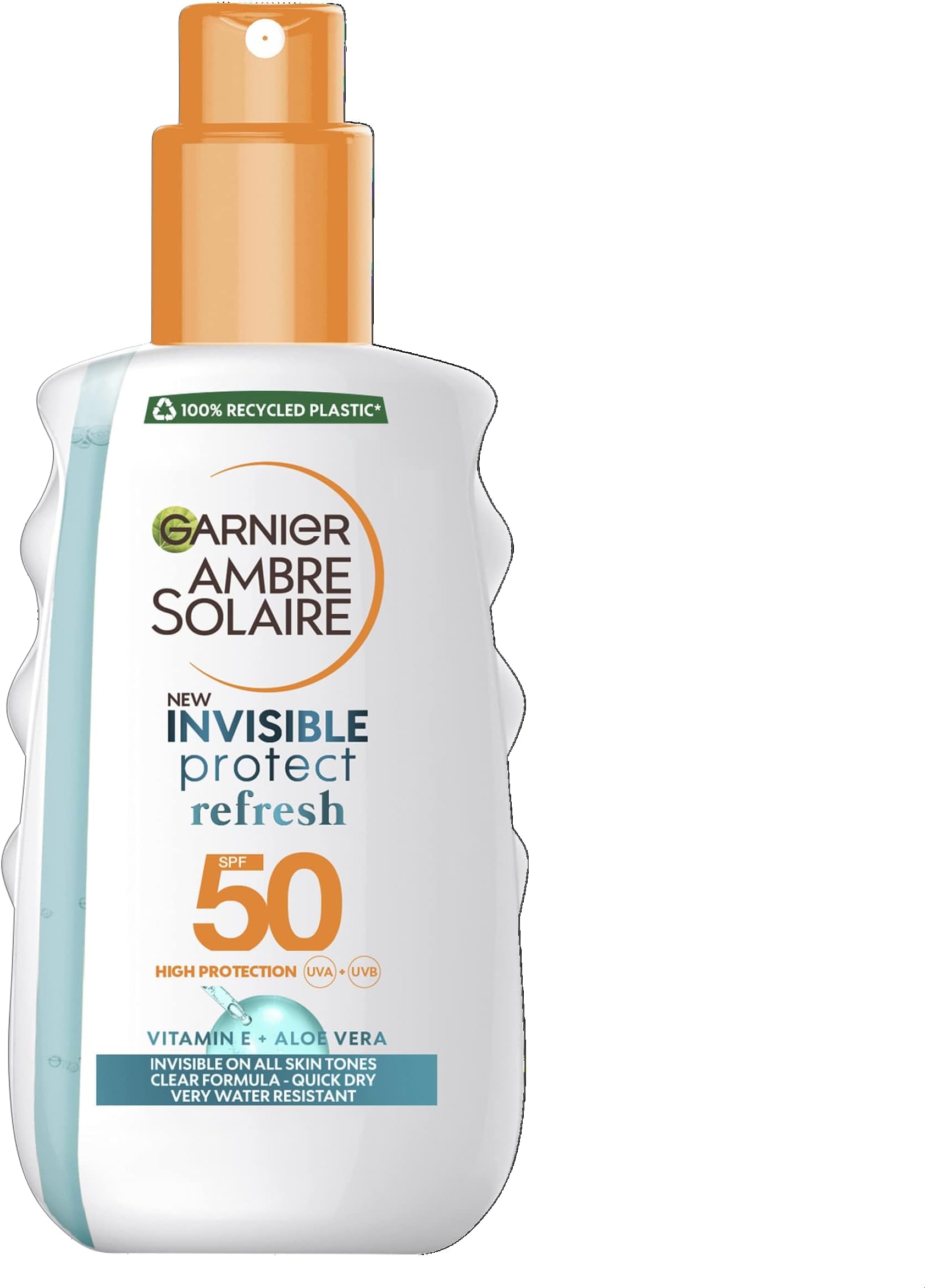 GarnierAmbre Solaire Invisible Protect Refresh Spray SPF50, Invisible Finish Transparent Sun Cream Spray, High Sun Protection Factor 50 SPF, 200ml (Packaging may vary)