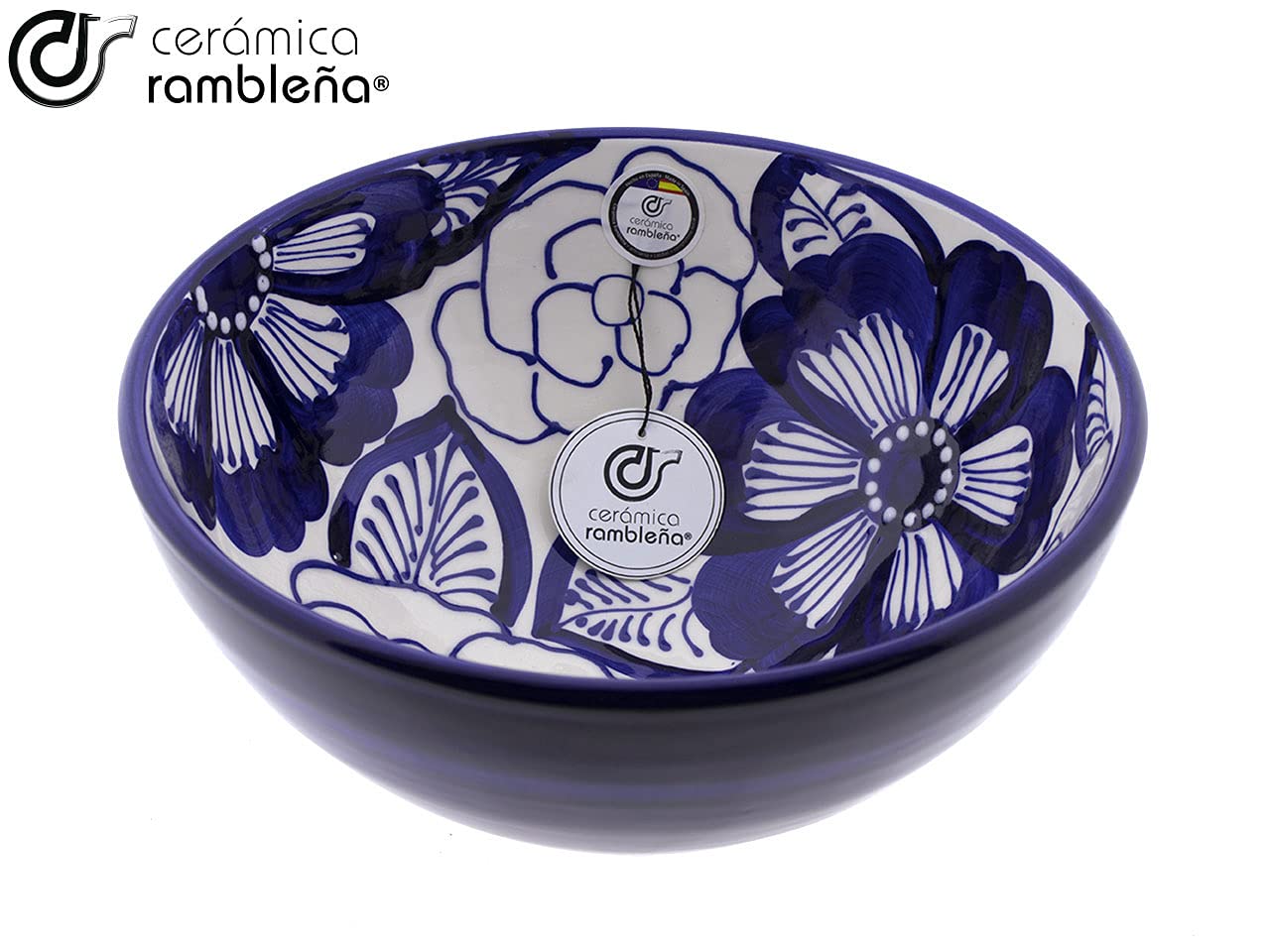 CERÁMICA RAMBLEÑA | Insalatiera in Ceramica | Insalatiere Originali | Insalatiera Decorazione Rustica Ø 26 cm - Modello 17 | 100% Decorato a Mano in Spagna 26x26x11.5 cm