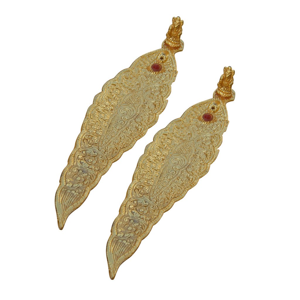 Handicrafts ParadiseLeaf Incense Holder Pair Gold Plated with Floral Carving
