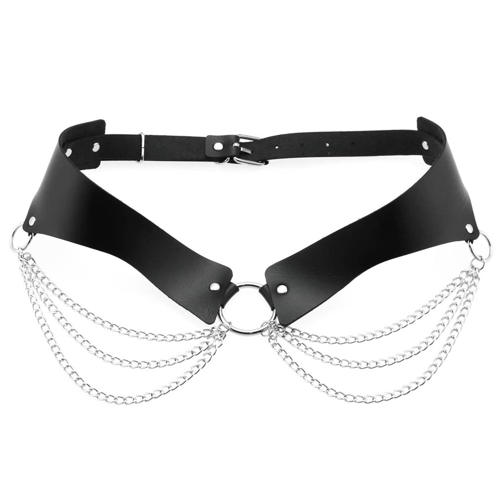 5582 Women Girls Punk Leather Waist Belt Adjustable Goth Body BODIY Punk Goth Women Waist Belts Black PU Leather Fashion  main image 2