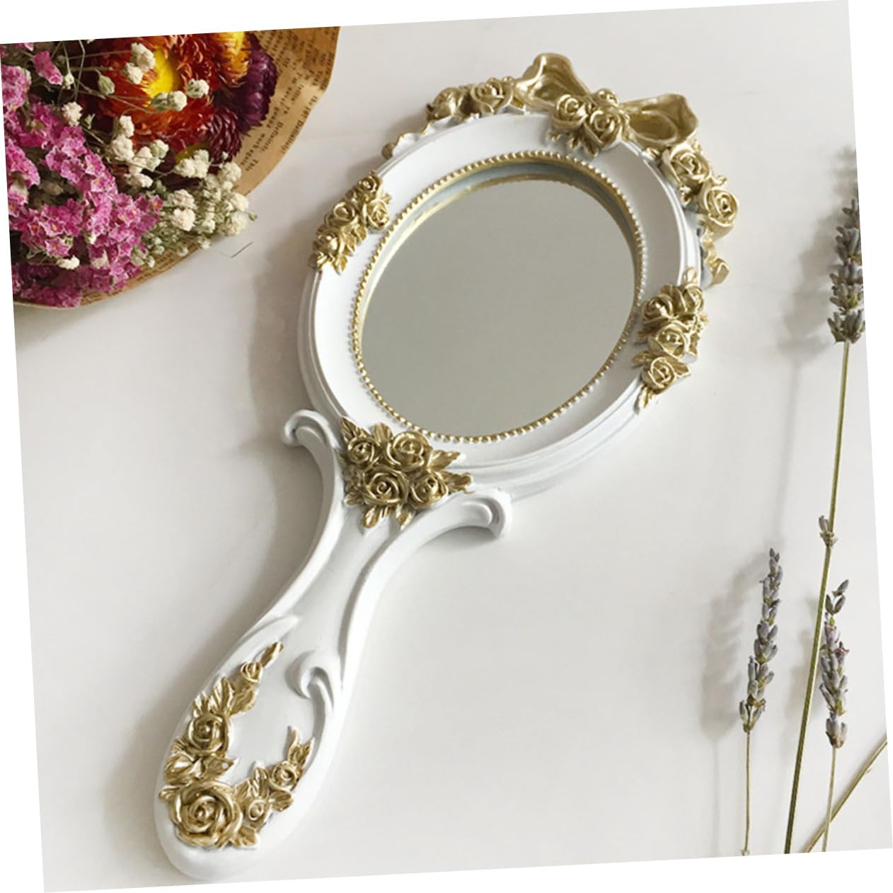 Stilvoller Handspiegel mit Ergonomischem Design und Glas für Damen | Zuhause, Leicht und Hochauflösend, Kunstharzgehäuse in Weiß, Chic Glänzende Optik