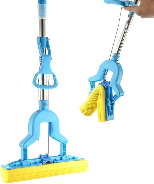 AllRight Sponge Mop PVA Floating Mop with Super Absorbent Sponge Heads Floor Cleaner with Telescopic Handle Self-Wringing Wood Floor Mop for Hardwood Laminated Floors Bedroom Kitchen Bathroom