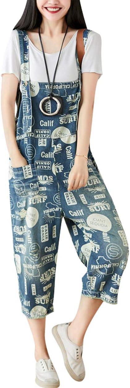 Women's Denim Wide Leg Drop Crotch Jumpsuit Rompers Overalls