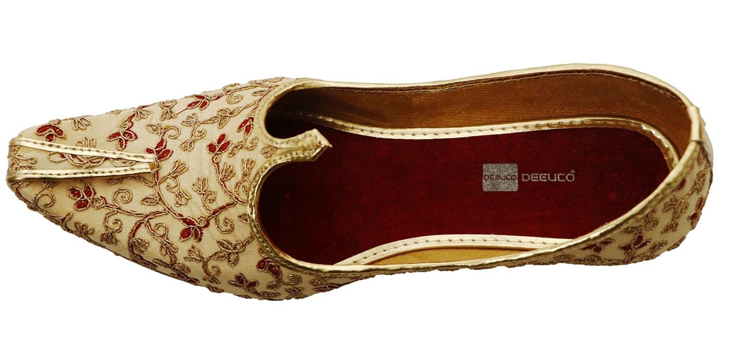 DEEUCO Men's Ethnic Embroidery Golden Wedding and Sherwani JMojari, Jutti, 9 1