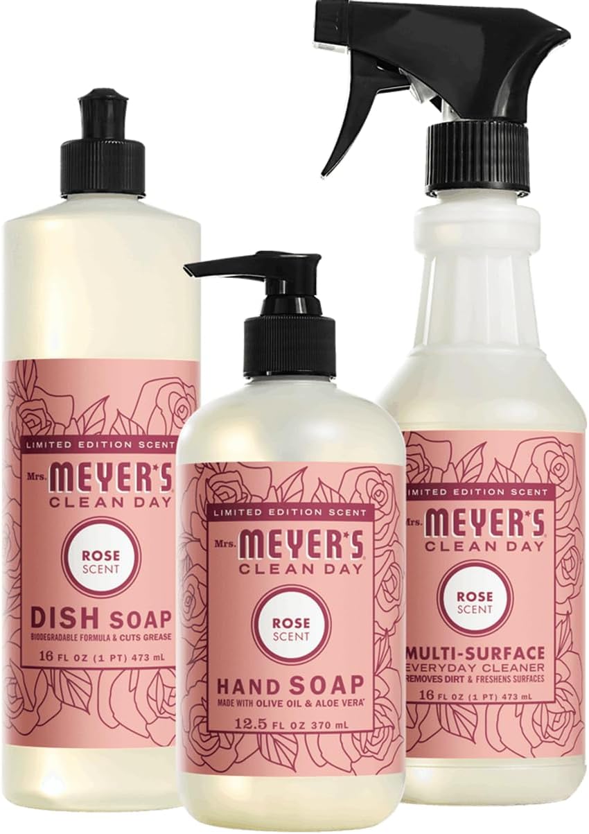 Mrs. Meyer’s Rose Scent Kitchen Basics Set, 3 ct Dish Soap