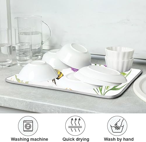 Vista 174 de Tapete de secado de platos de mariposas botánicas para encimera de cocina, almohadilla de secado de microfibra absorbente, grande, 18 x 24 pulgadas