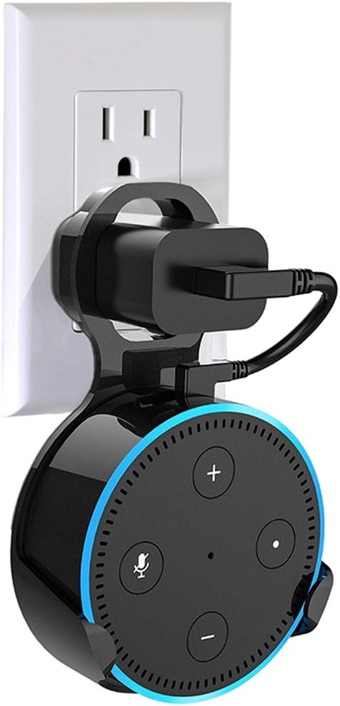 LAKatya Outlet Wall Mount Stand Hanger Holder for Home Voice Assistants with Short Cords, A Space-Saving Solution Without Screws (Black)