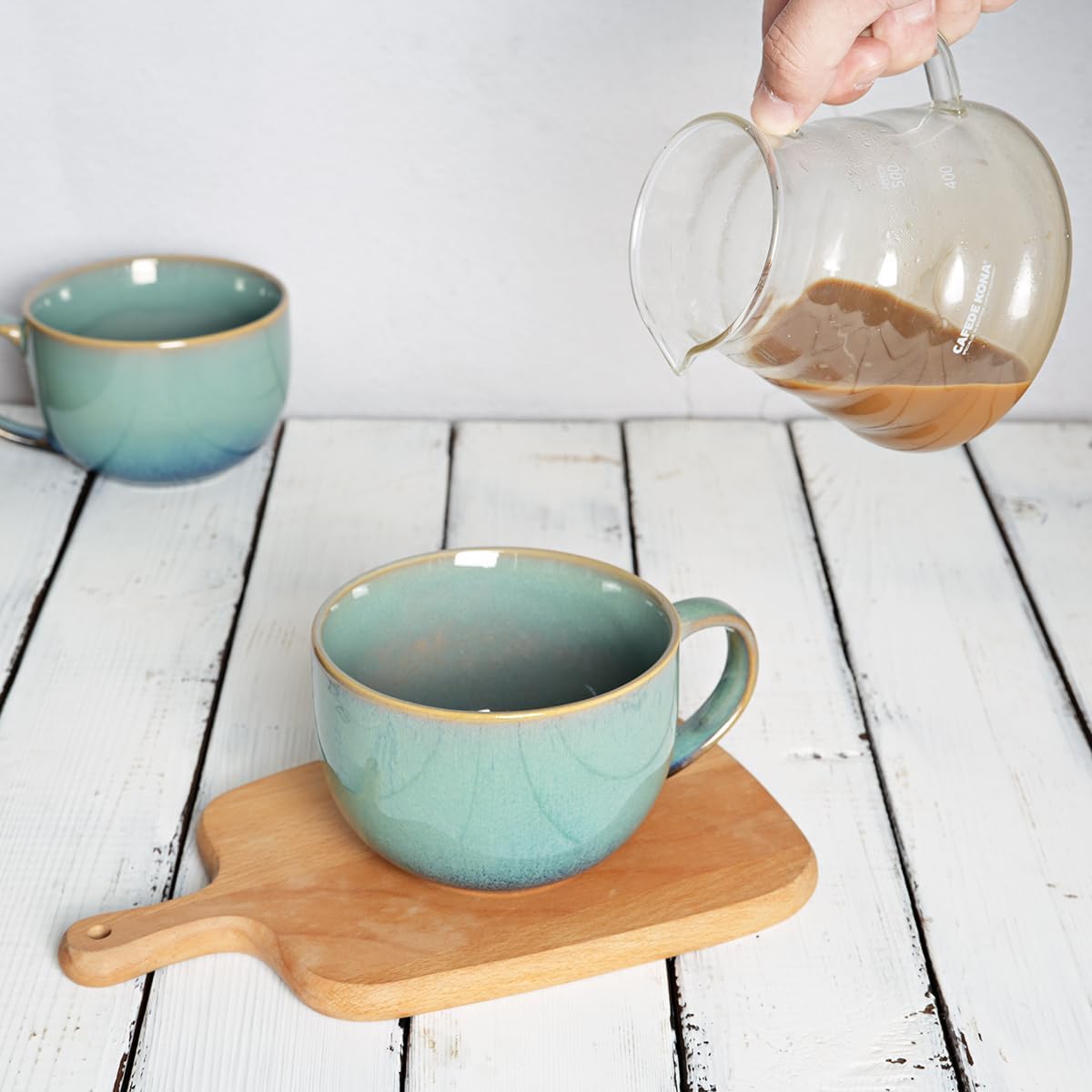 Bosmarlin Ceramic Large Coffee Mug Set of 2, 23 Oz, Jumbo Mug Soup Bowls with Handles, Dishwasher and Microwave Safe (23 Oz, Pale Green) - Image 5