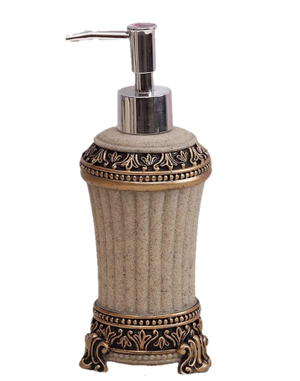 KEXYOAN Liquid Soap Dispenser, Hand for Kitchen Sink with Gold Pump, Countertop Dish Dispensers, Decorative Relief Cobblestone Beige Resin(Bronze Black)