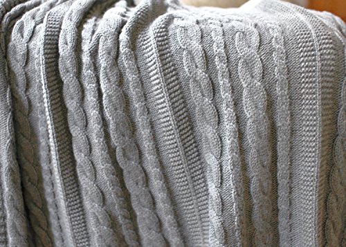 100% Organic Cotton Cable Knit Throw Blanket (50"X70") Super Soft Warm Luxurious All-Season Non-Toxic Eco-Friendly (Grey) #TOP4