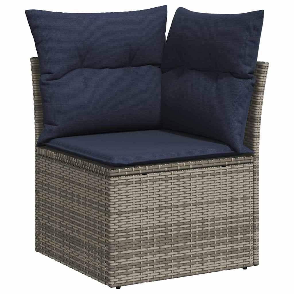 Set Divano da Giardino 9 Pezzi Modulare Polyrattan Grigio Blu Navy con Cuscini Coperta Impermeabile Resistente UV per Terrazza Esterno Salotto