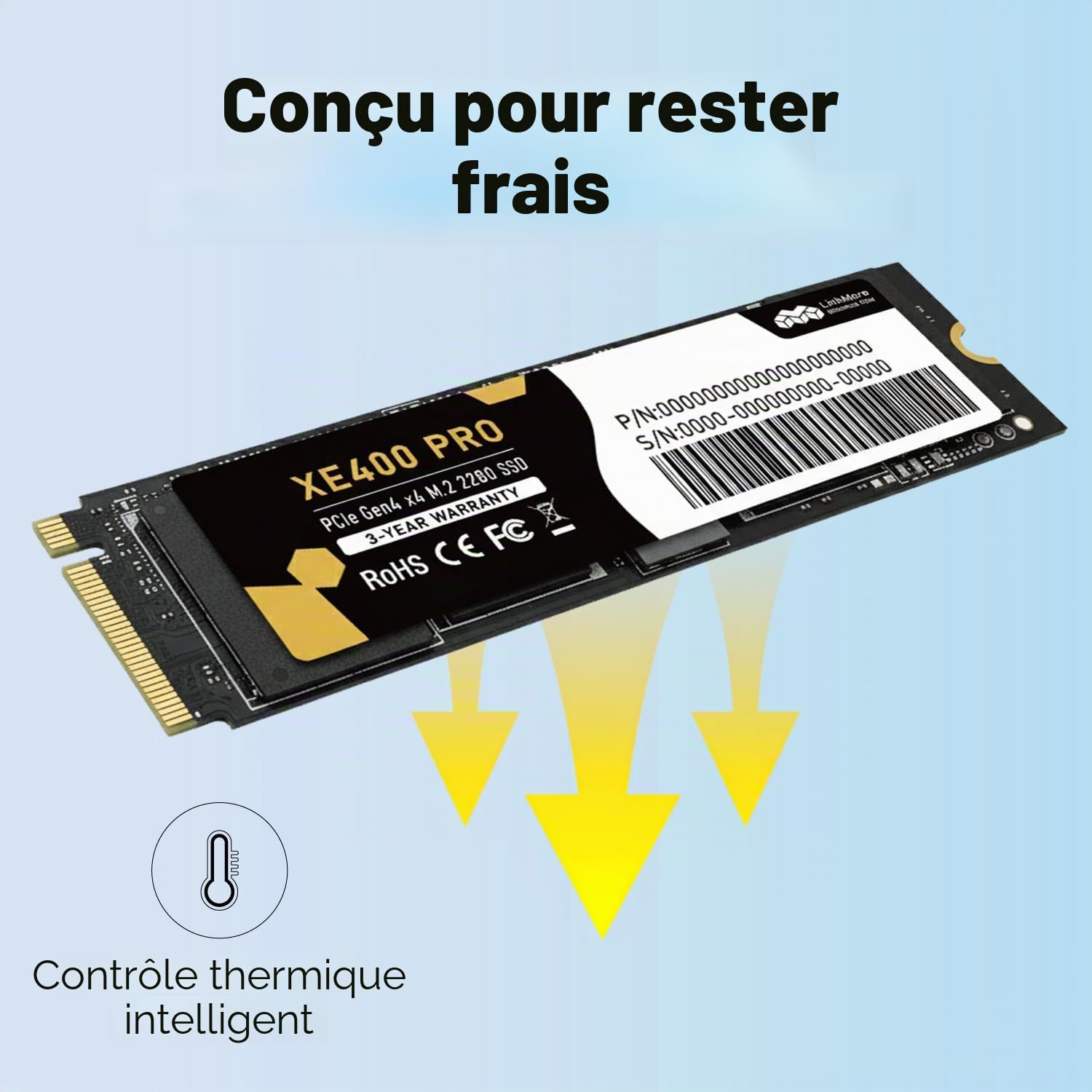 LinkMore XE400 Pro 1 To M.2 2280 NVMe SSD, PCIe Gen4 x4 (PCIe 4.0), jusqu'à 4 900/3 900 Mo/s, SSD interne pour jeux et Windows 11