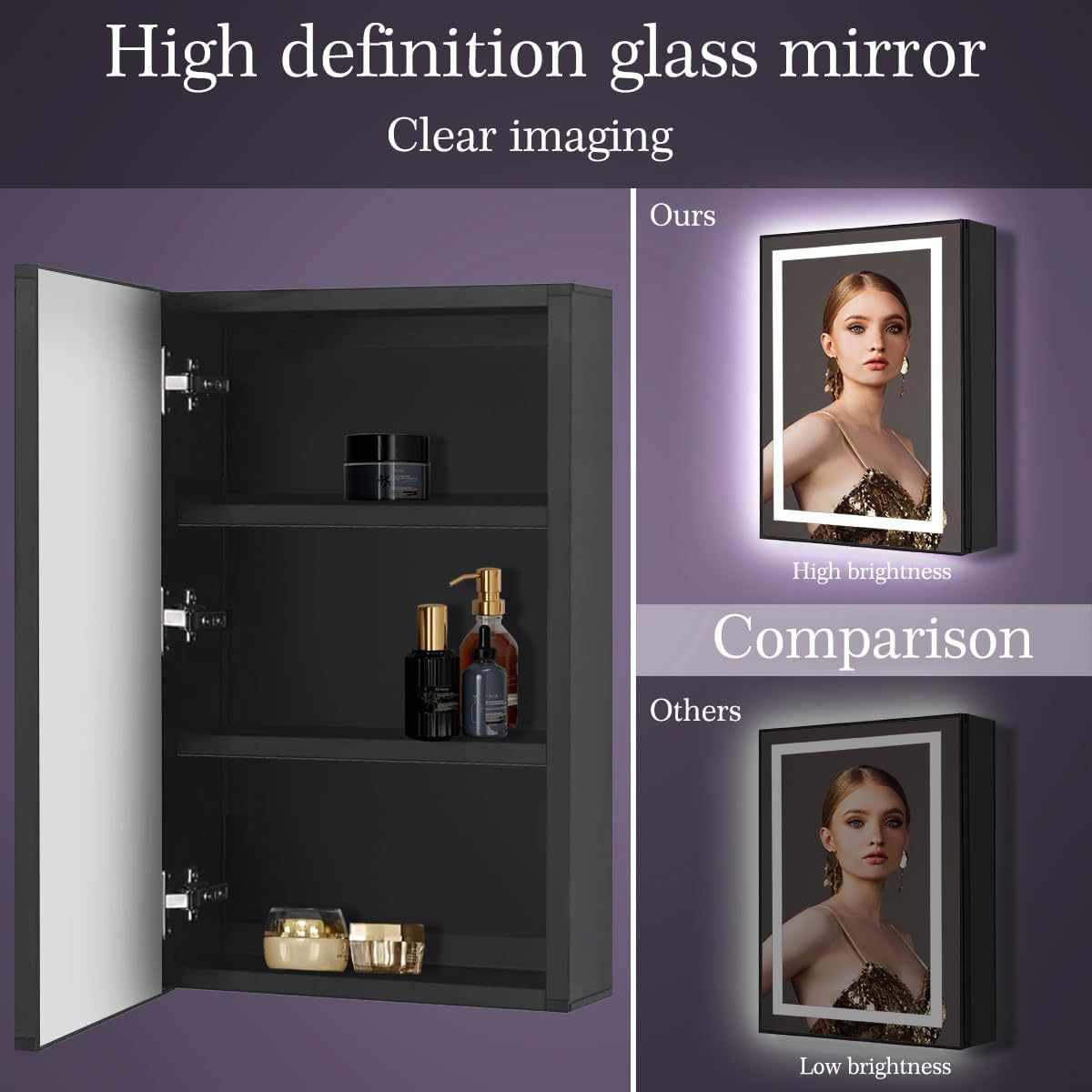 20 x 30 Inch Black Medicine Cabinet Mirror with Lights 3 Color Anti-Fog 30 Inch Bathroom Lighted Medicine Cabinet with Mirror and Light Led Medicine Cabinet Mirror with Storage for Bathroom