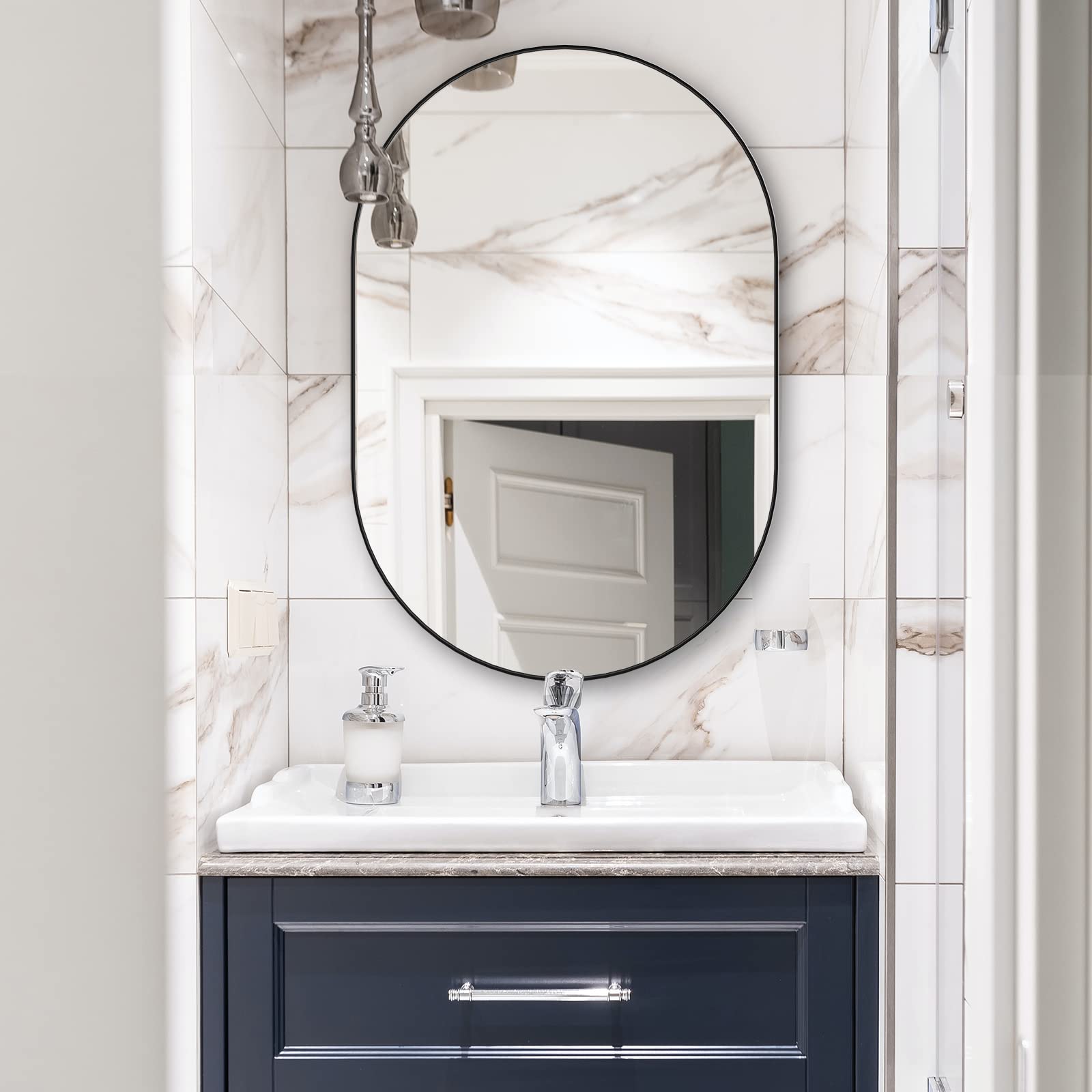 RACHMADES Oval Wall Mirror, 24"x36" Alloy Frame Mirror