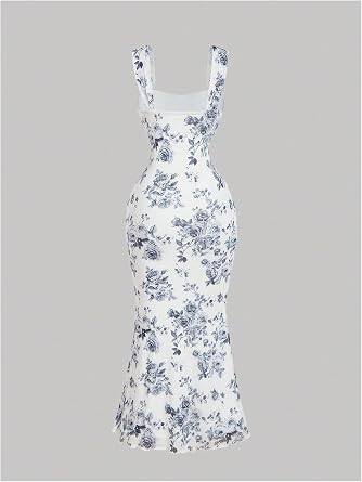 GORGLITTER Women's Floral Wedding Guest Bridal Shower Cocktail Midi Dresses | Baby Shower, Summer, Bodycon Dresses, Sweetheart Neckline Dress, Bridesmaid, Sundresses