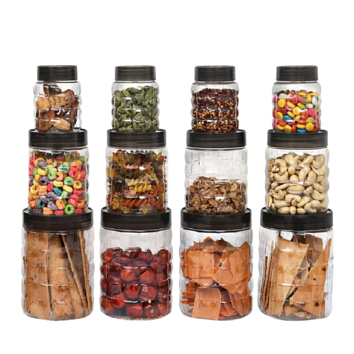 Kuber Industries Set of 12 Plastic Container Set | 1000ml 500ml 200ml I PET Food Grade Plastic BPA Free | Airtight Container Set for Kitchen Storage | Small to Large |Transparent