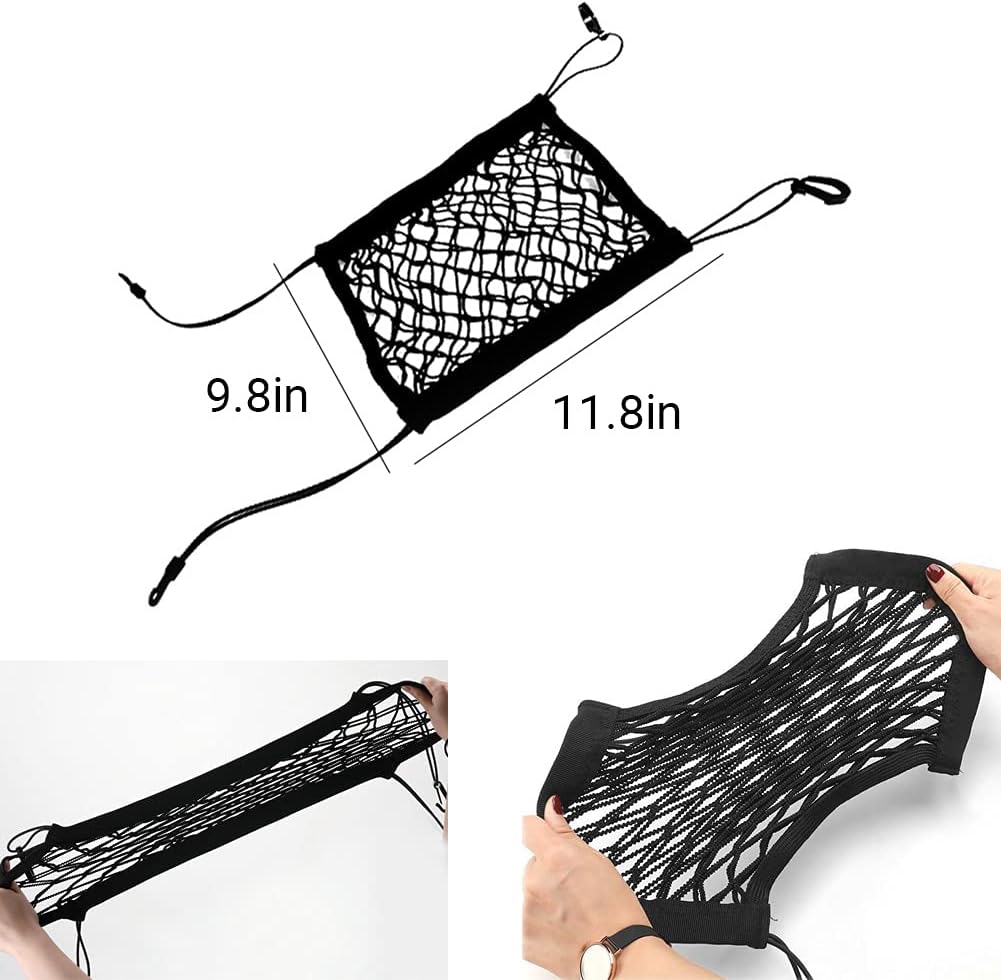3 Layer Universal Elastic Mesh Net Trunk Bag, Car Net Pocket Handbag Holder Between Seats with 4 Hooks, 4 Side Scalable Car Mesh Organizer, Net Bag for Car To Hold Purse, Dog Car Barrier Image