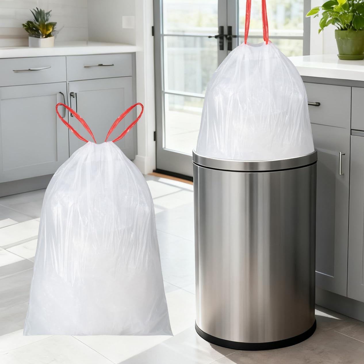 Vuilniszakken met trekband 40-60 liter | EKO type F | 12 stuks | Wit EKO