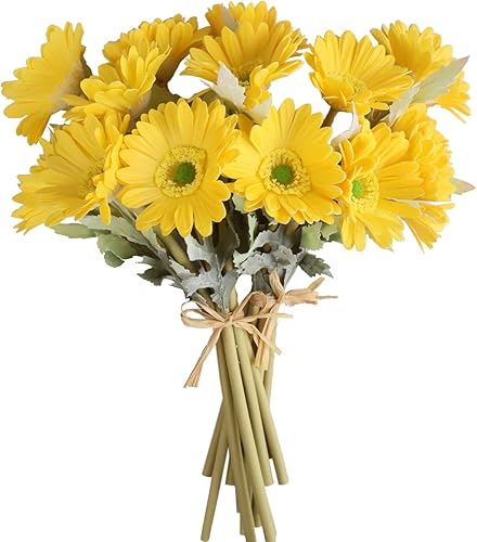 grtefhu 14 piezas de flores artificiales de margaritas falsas, ramo de flores de gerbera sintética para decoración del hogar y la mesa (amarillo)